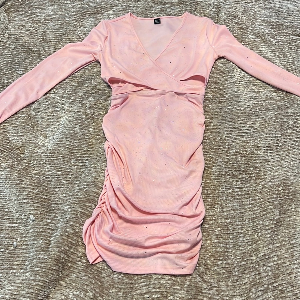Light pink dress with silver glitter.